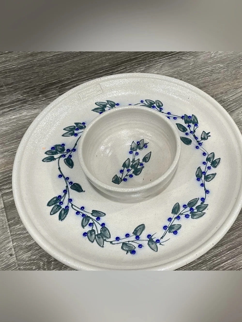 Salmon Falls Stoneware Pottery Chip & Dip Serving Plate ~ 2003